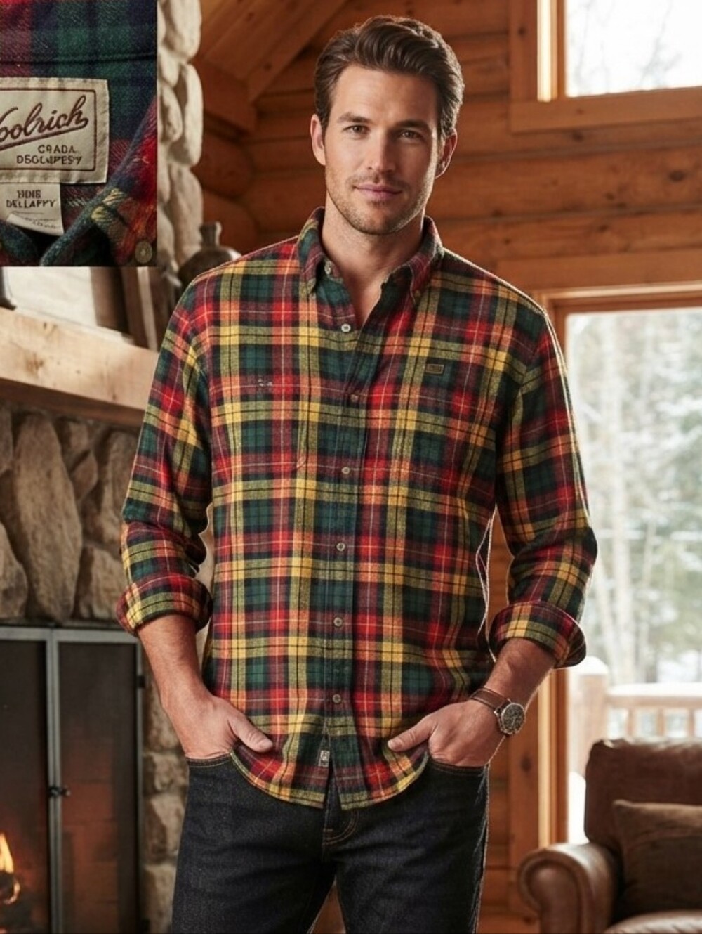 Woolrich Men's Flannel Plaid Long Sleeve Button Down Shirt Sz 2XL